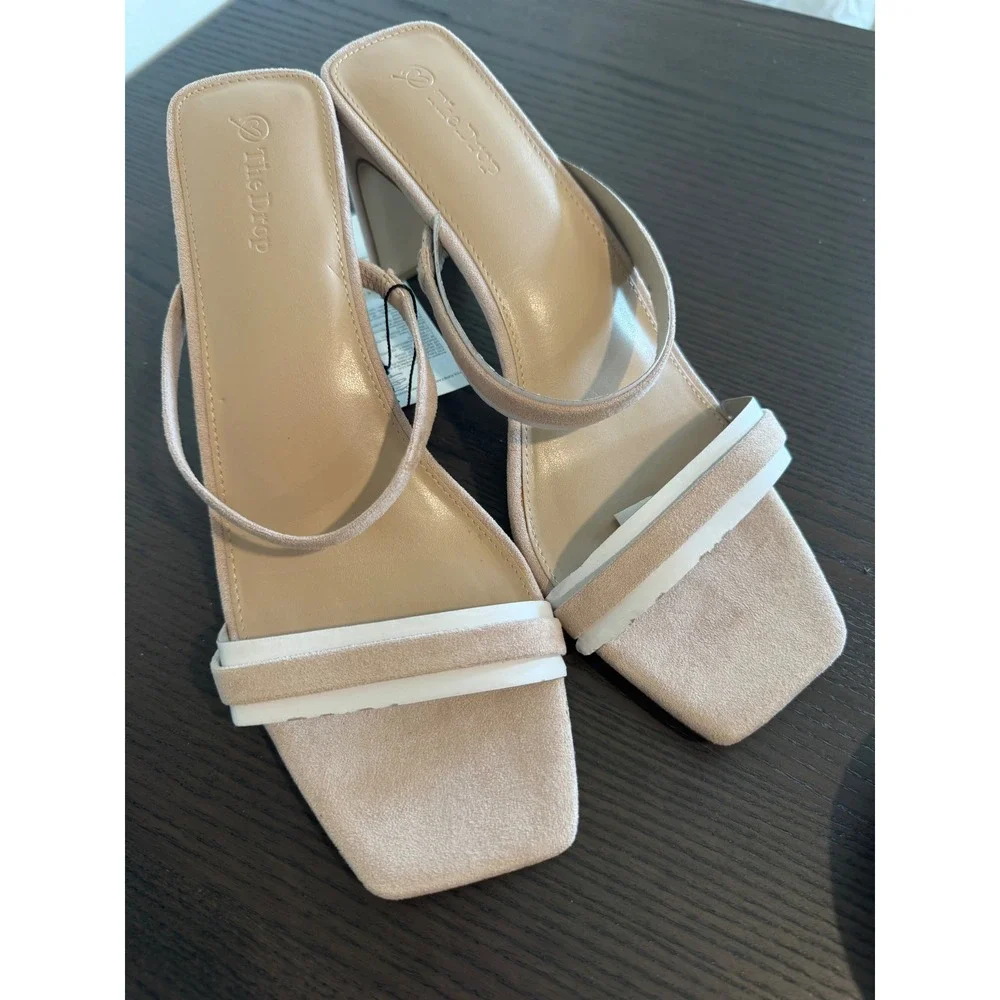 The Drop Avery Square Toe Sandal Womens 12 Natural Faux Suede Block Heel